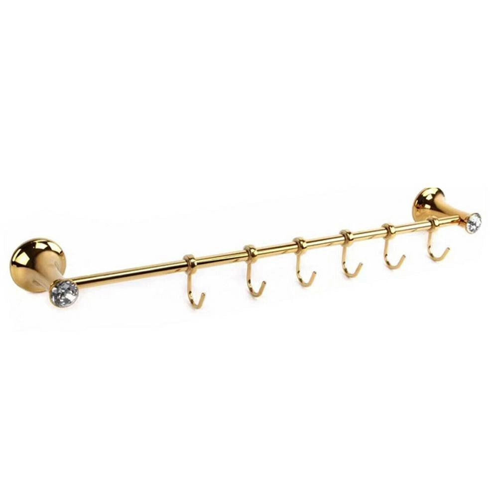 Trade Shop - Porta Asciugamani 6 Ganci Supporto Arredo Bagno Casa Cucina Dorato Oro Dgo-100 -