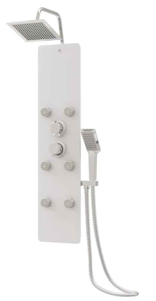 Pannello doccia soffione doccia vetro acciaio inox 130 cm bianco 02_0003436