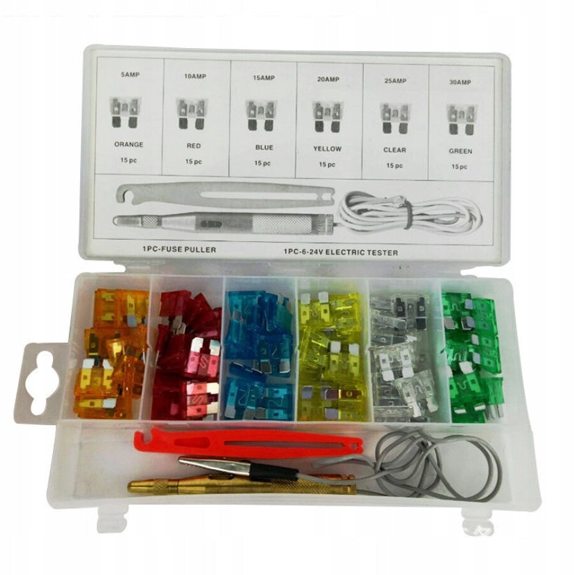 Set di Fusibili in Zinco 5A-30A – 93 Pezzi | Tester di Tensione e Pinze Incluse