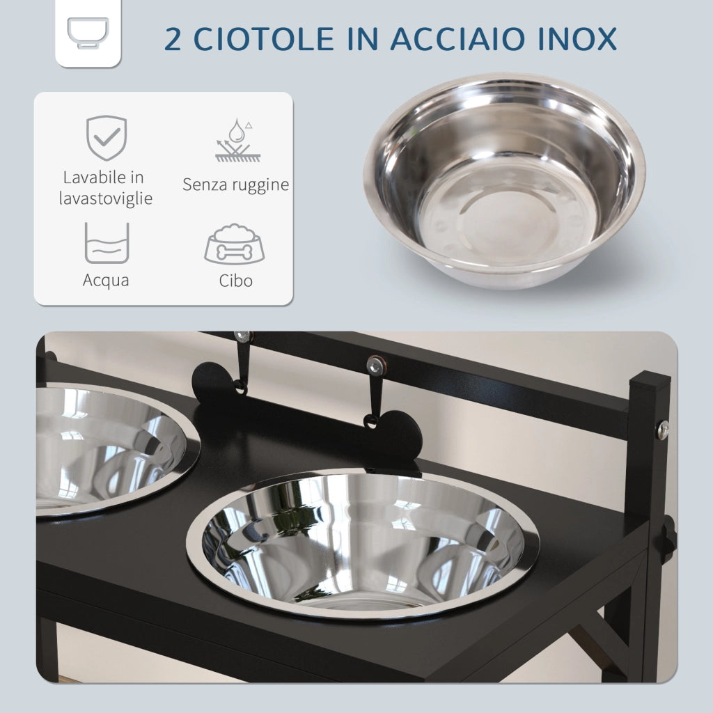 Portaciotole per Cani Rialzato ¨C Minimal ¨C Nero, Acciaio