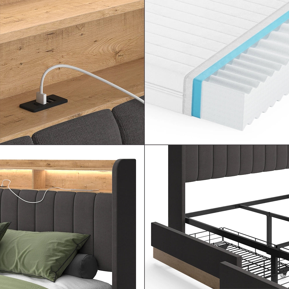 Vitalispa Letto imbottito Antracite 180x200 cm con materasso