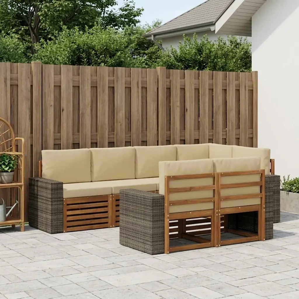 Set divano sezionale con cuscino 7 pcs Naturale e Beige 3384489