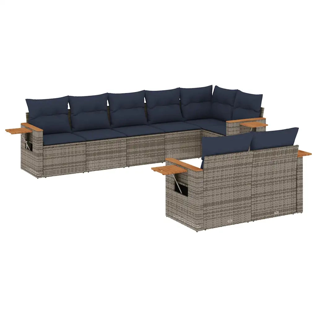 Set Divani da Giardino 8 pz con Cuscini Grigio in Polyrattan
