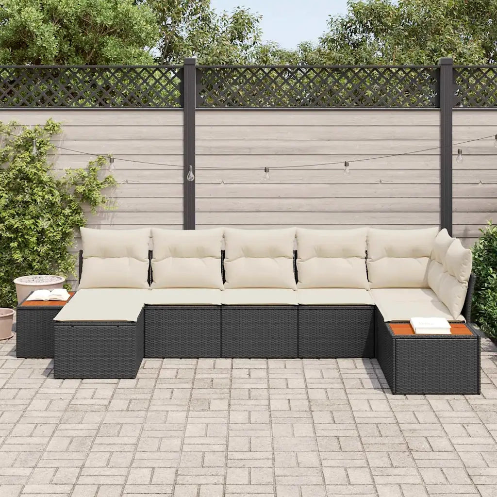 Set Divano da Giardino 8 pcs Nero e Crema Polyrattan 3356797
