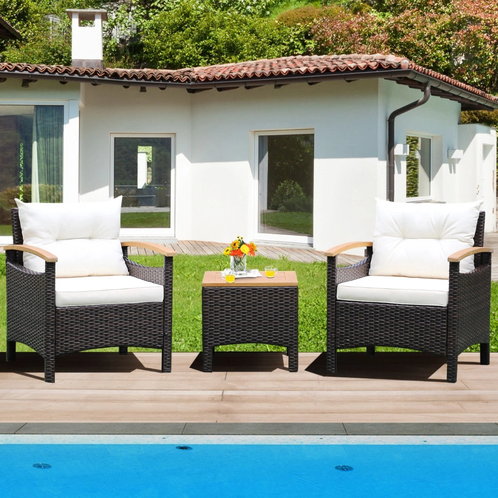 Set di mobili da patio 3 pezzi con cuscino rimovibile accoglienti braccioli, Set di divani in rattan per esterni