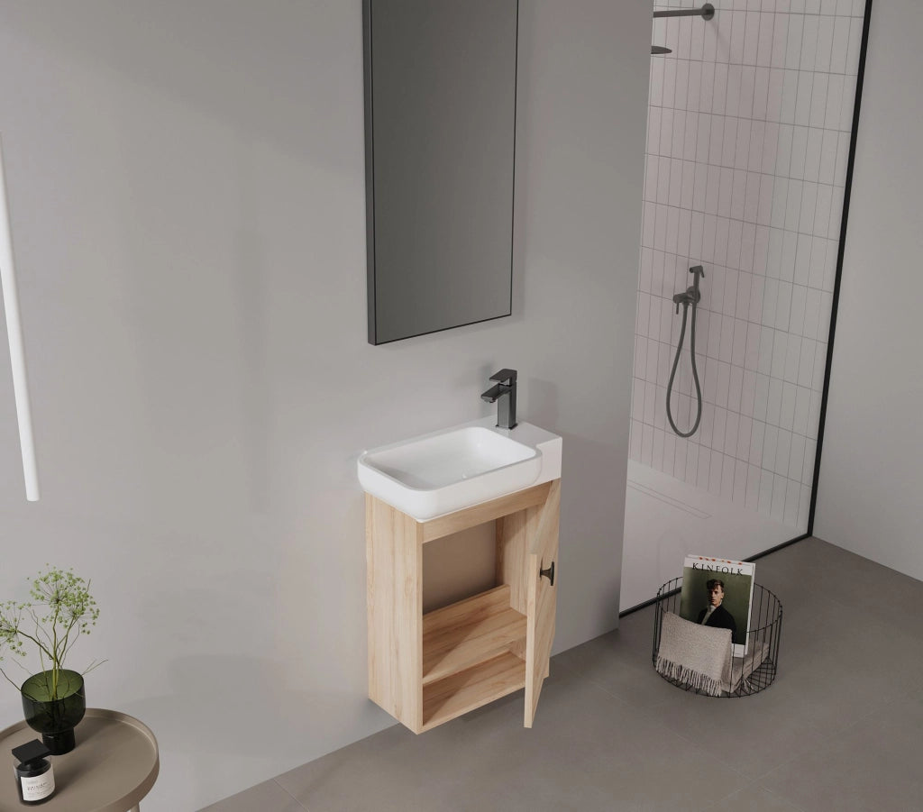 Set mobile lavabo con specchio (2 pezzi) "Begonya 55" - 53 x 33 x 75 cm - Rovere