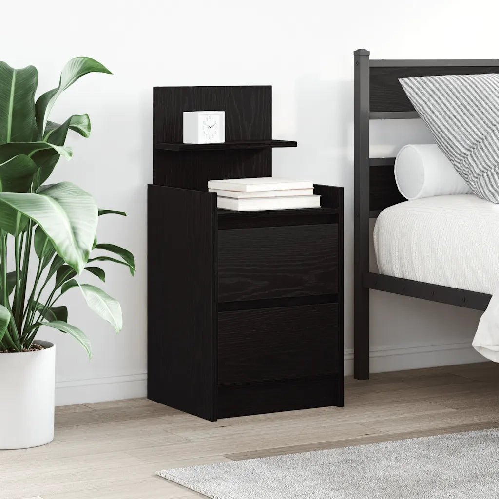 Comodino | Armadio da Notte | Mobiletto da notte con 2 Cassetti Nero 38x34x80 cm