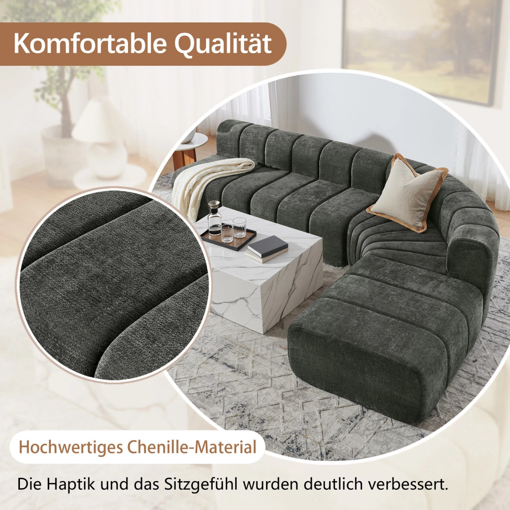 Divano angolare modulare 4 posti con moduli combinabili senza schienale e imbottitura elastica in chenille nero