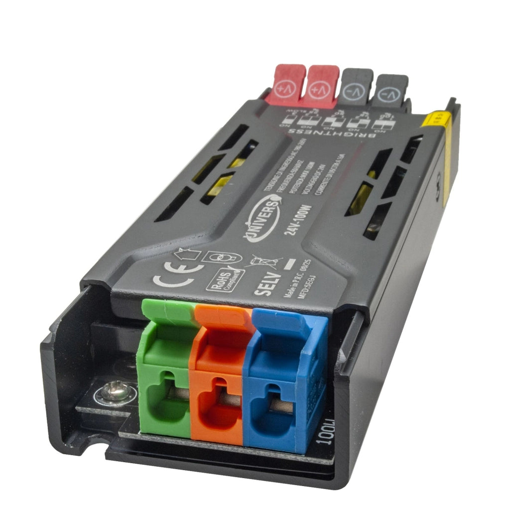 Alimentatore Stabilizzato 24V 2 Uscite 100W Passivo Dimmerabile Trasformatore Slim 4.16A per strisce luci LED