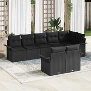 Set Divano da Giardino con cuscino 8 pcs Nero polyrattan