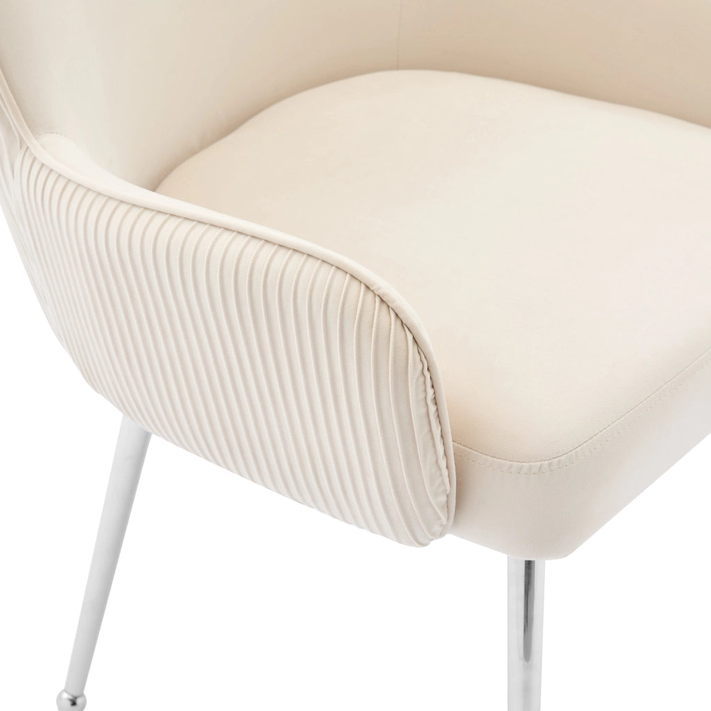 Sedia da pranzo in velluto set 6 pezzi con braccioli supporto lombare e gambe metalliche beige