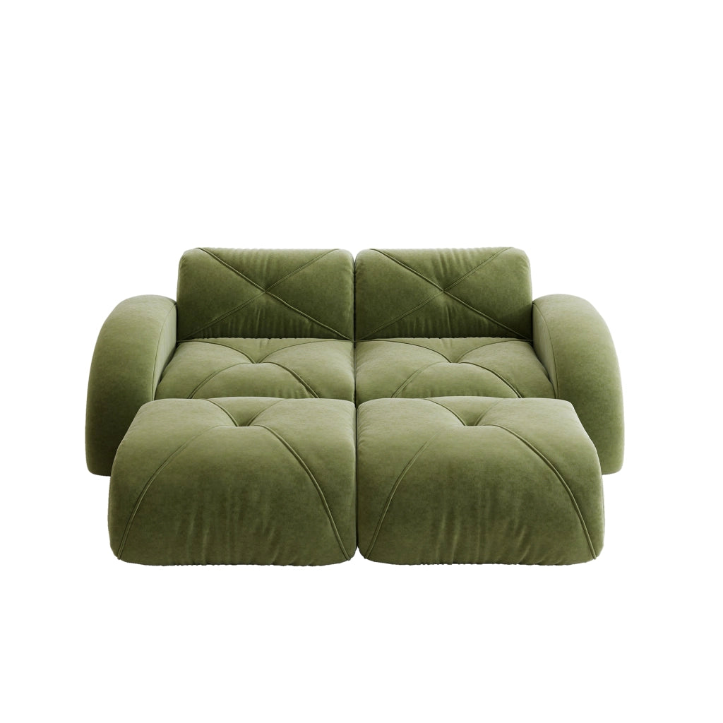 Divano modulare 2 posti con pouf - Zephmum- Verde, antiscivolo, senza montaggio
