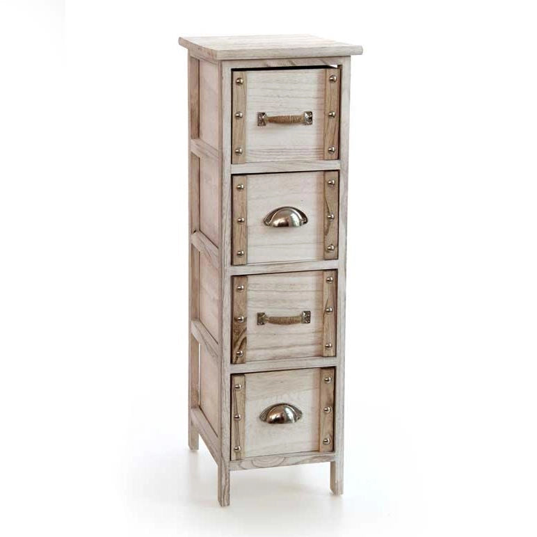 CASSETTIERA IN LEGNO DECORATA CON 4 CASSETTI NATURALE CHIARO 26 X 32 X 80 CM