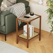 Biblioteca a doppio livello in bambù e vetro di bambù per spazi piccoli - comodino con contenitore - stile boho - camera da letto e soggiorno
