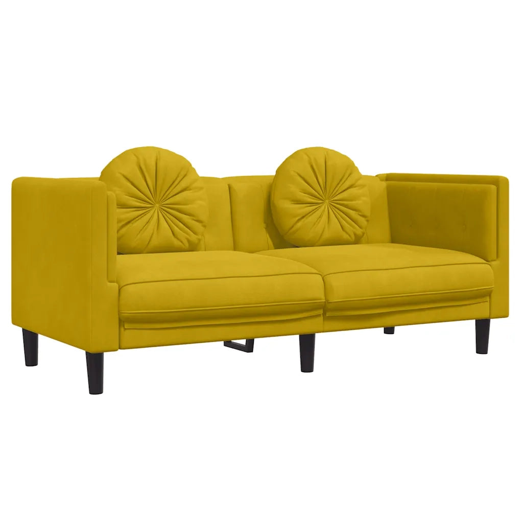 Divano a 2 Posti con Cuscini-Sofa 2 Posti con Cuscini Giallo in Velluto