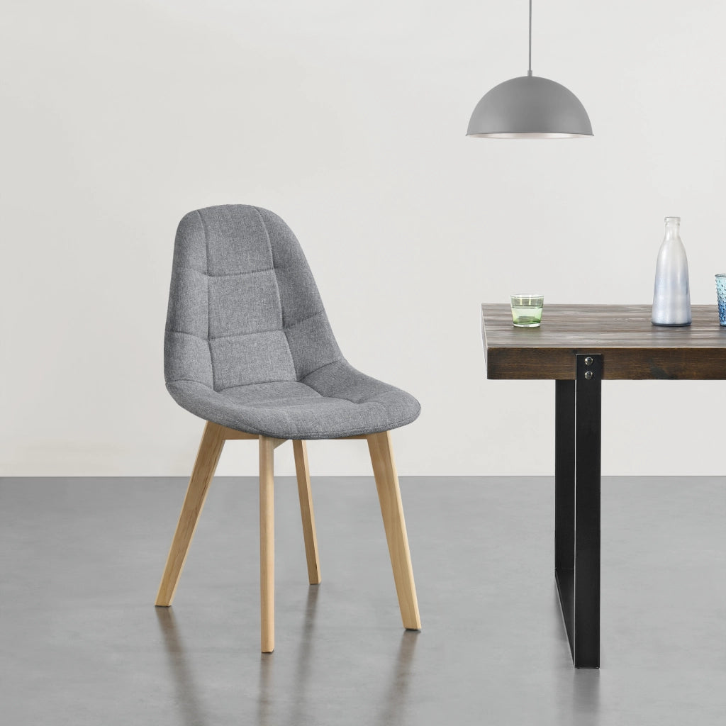 Set di 6 Sedie Imbottite per Sala di Pranzo/Attesa/Salotto/Studio - 6 Sedie in Stile Trapuntato - Rivestimento in Tessuto, Gambe in Legno di Faggio - Grigio Chiaro