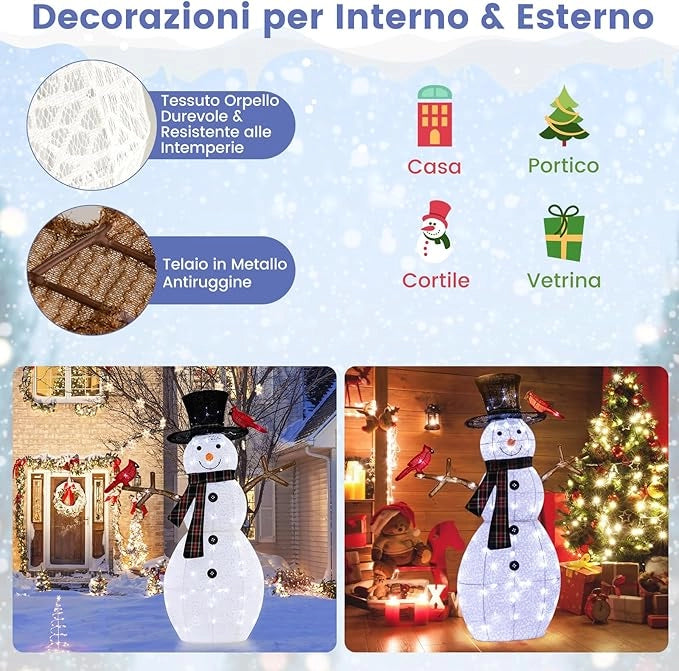 Pupazzo di Neve con luce a LED, Decorazione Natalizia con Luce Incorporata, Pupazzo di Neve e Uccello Rosso, per Giardino Cortile, 127 cm