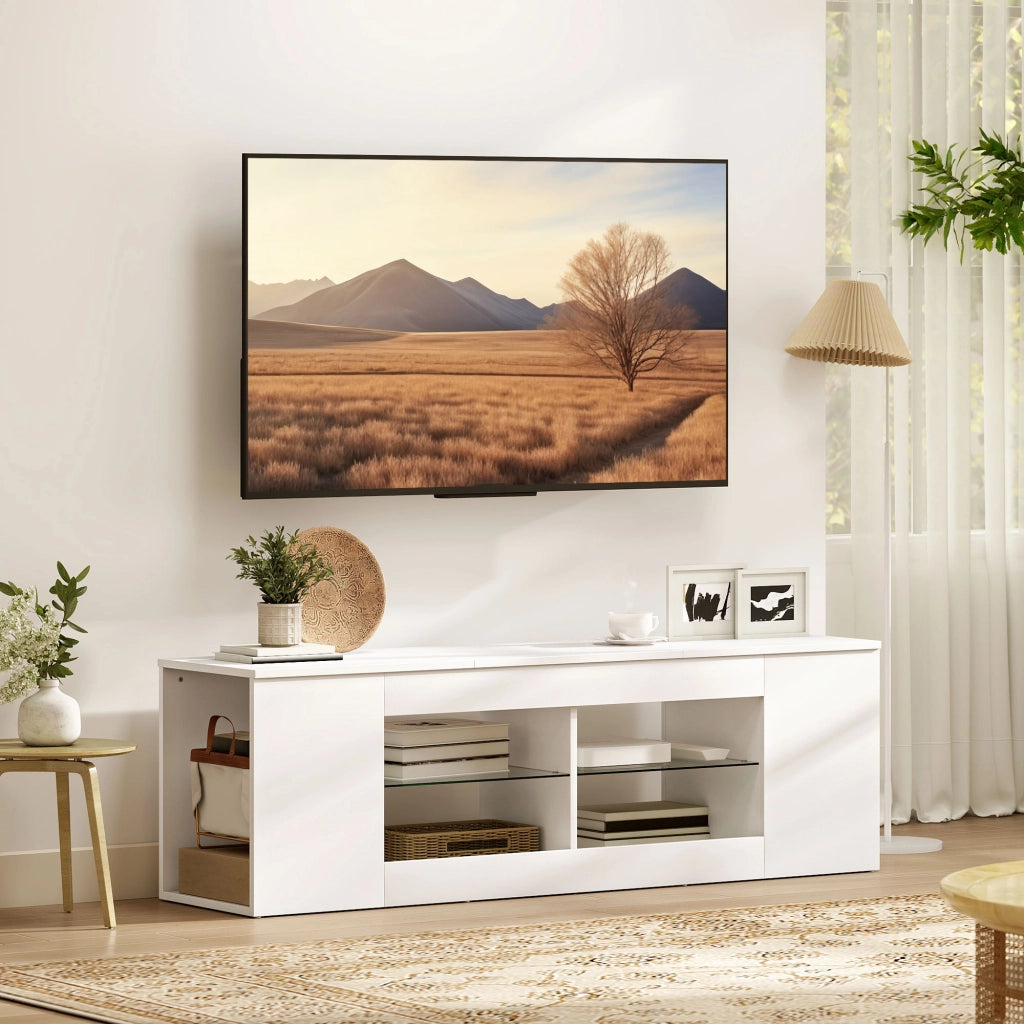 Mobile TV con 6 scomparti e 2 ripiani in vetro ¨C Xylo ¨C Bianco, Truciolato, 140 cm