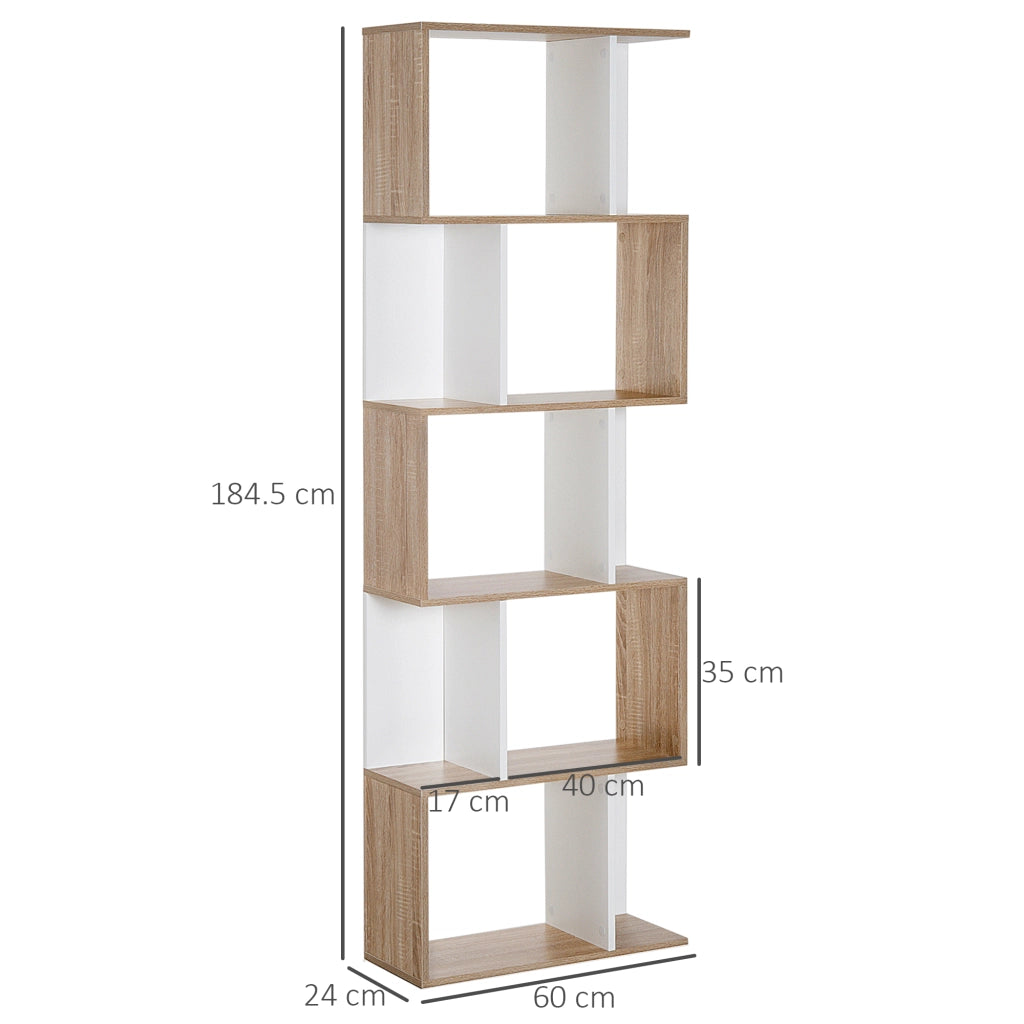 Libreria a 5 Ripiani Forma S ¨C Xylo ¨C Legno Bianco 60x24x184.5 cm