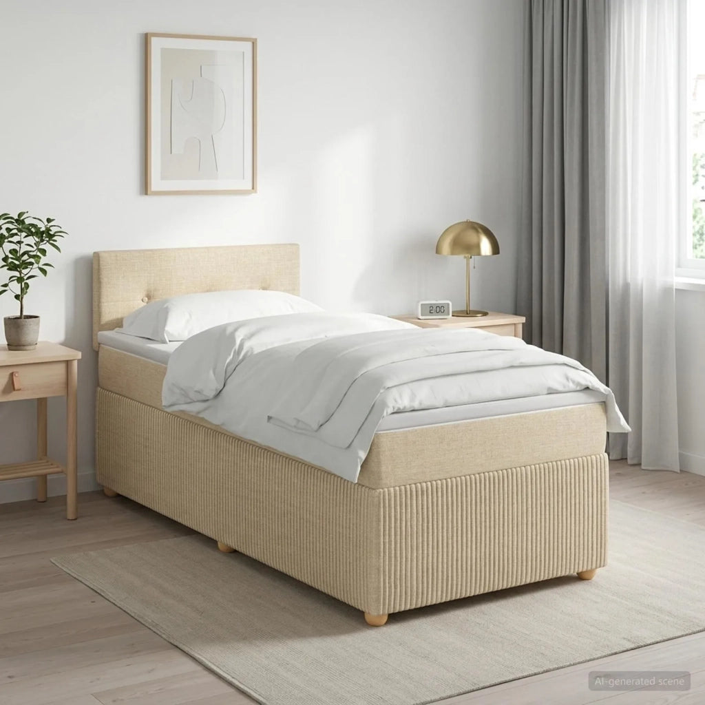 Letto box spring con materasso Crema 90 x 200 cm Tessuto 3452846