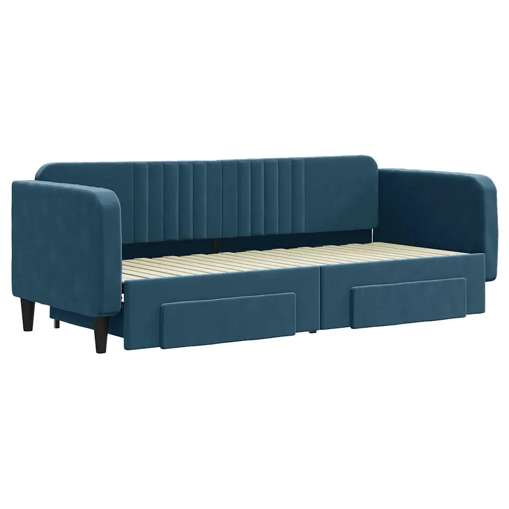 Divano Letto Estraibile con Cassetti Blu 80x200 cm Velluto 3197103