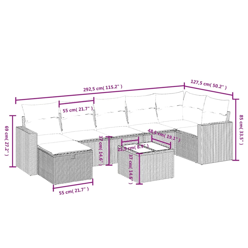 Set Divani da Giardino con Cuscini 8 pz Nero in Polyrattan 3263512