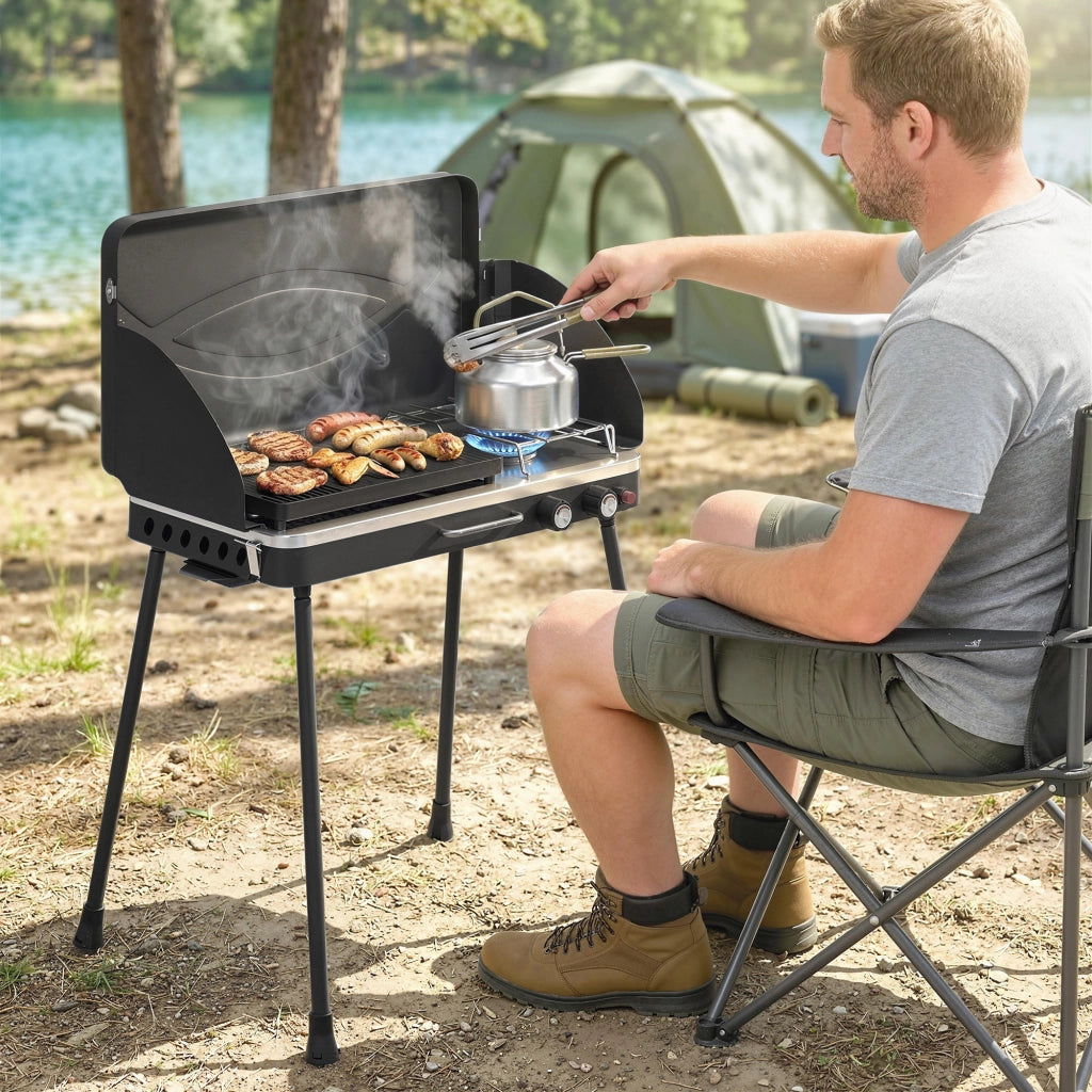 Barbecue a gas portatile 2 bruciatori 7 kW ¨C Minimal ¨C grigio