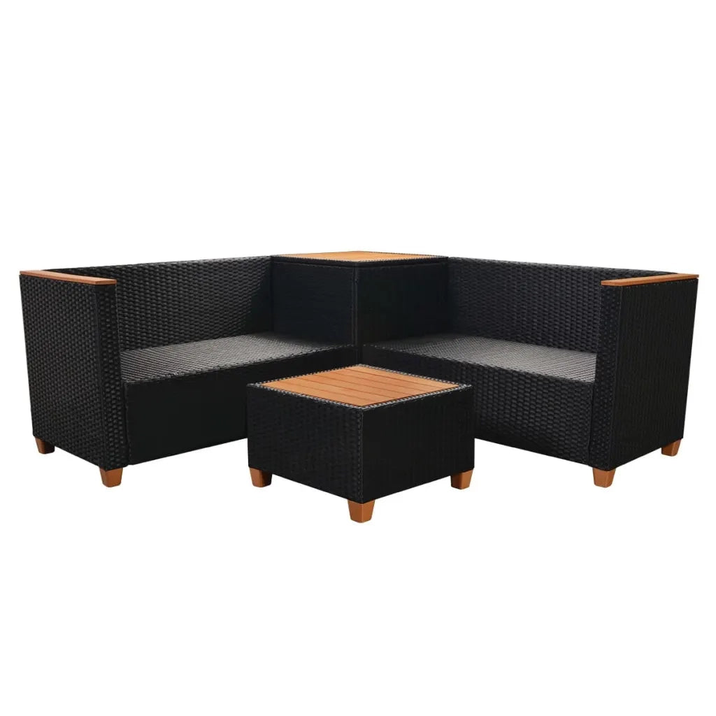 Set Divani da Giardino 4 pz con Cuscini in Polyrattan Nero cod mxl 34803