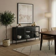 Mobile TV Vinterhavn Credenza in Acciaio Nero con 3 Ante in Vetro Scanalato 80x150x40 cm [en.casa]