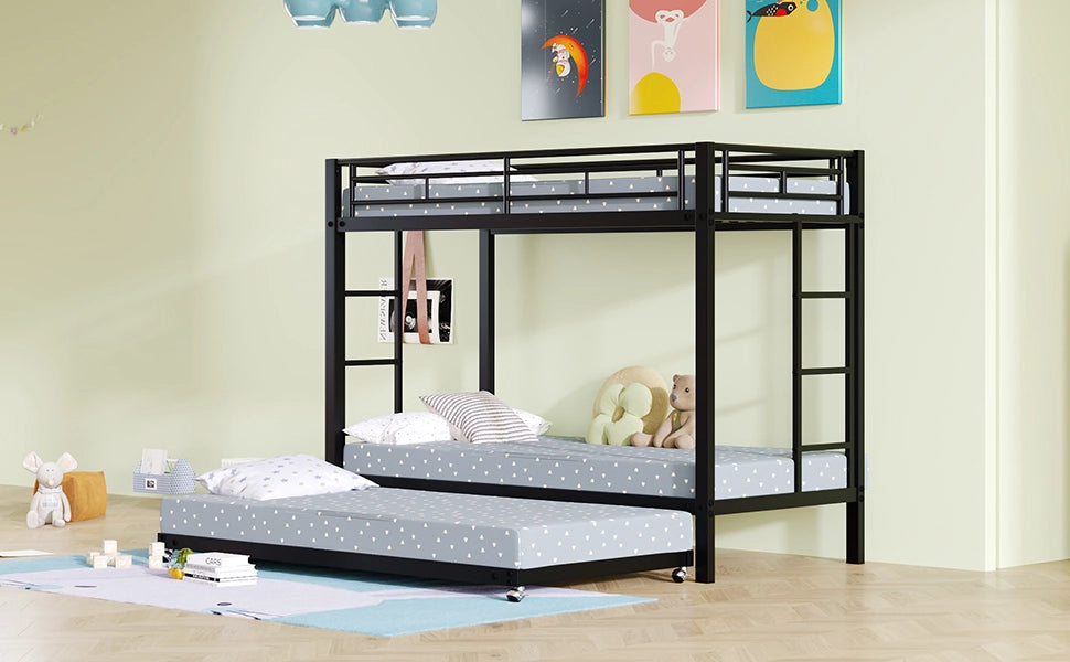 Letto a castello con letto estraibile metallo nero 90x200 cm