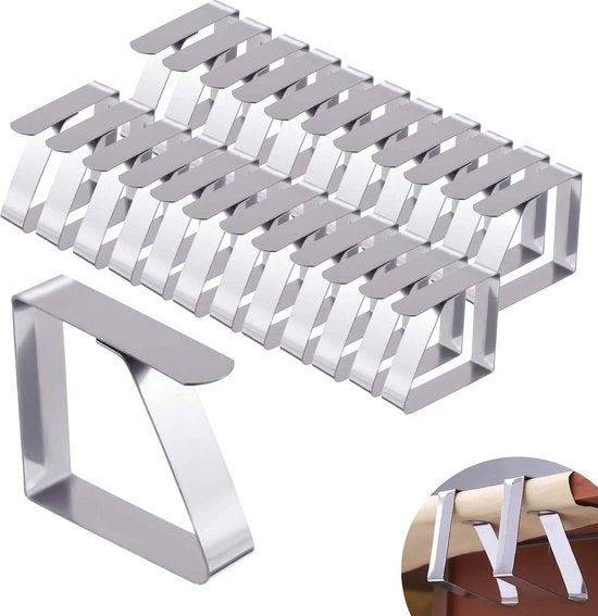 24 Clip per Tovaglia in Acciaio Inossidabile per Fissare Tovaglia - per Feste di Ristorante, Picnic, Buffet - Argento 4,8 * 4,2cm Tovaglietta Fissa
