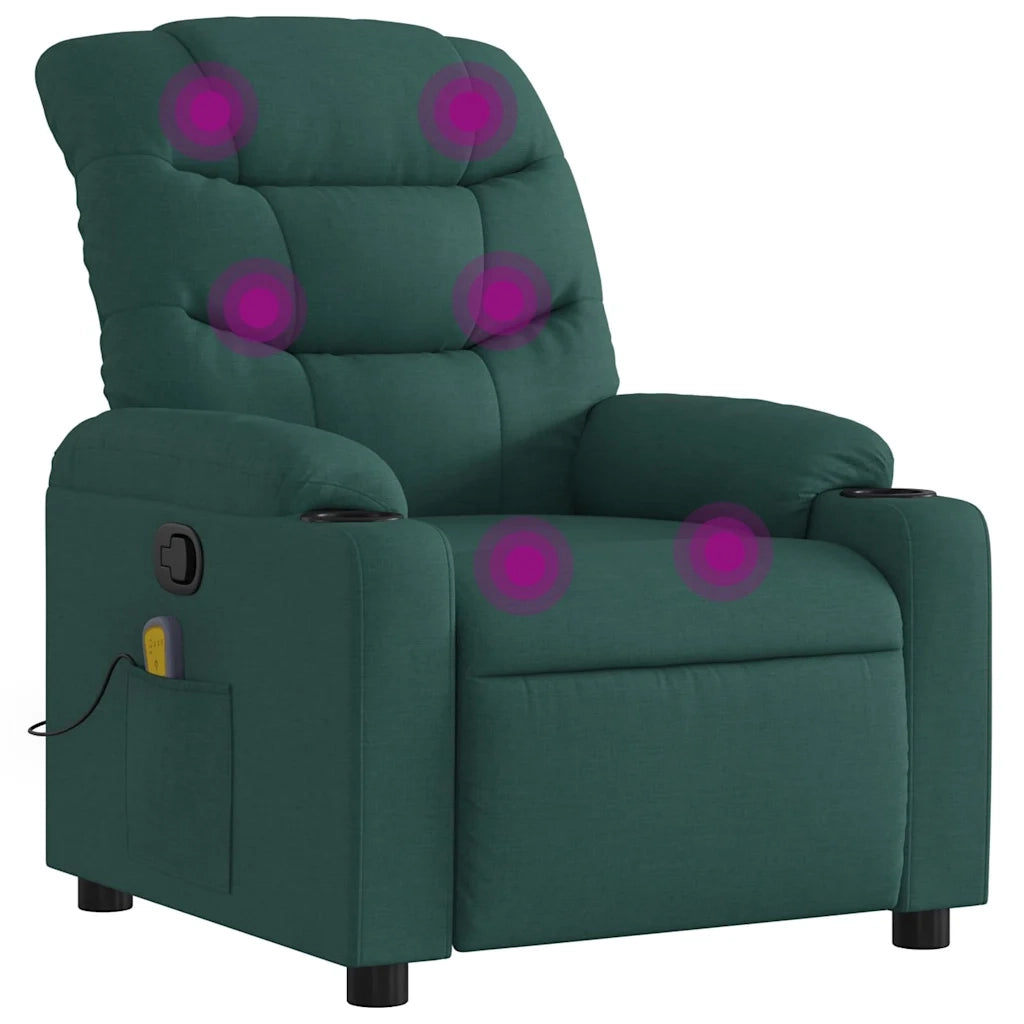 Poltrona Massaggiante | Sedia Relax Reclinabile Verde Scuro in Tessuto