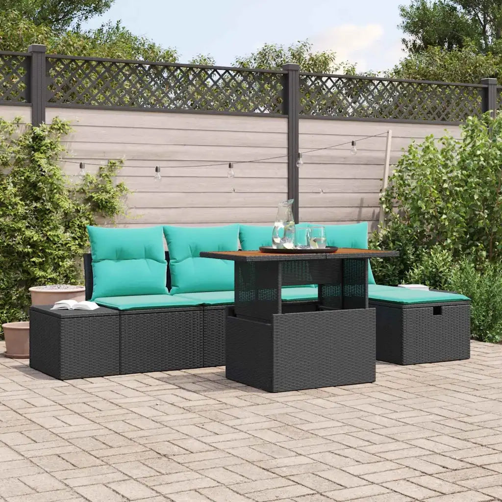 Set Divano da Giardino 6 pz Nero polyrattan 3360050