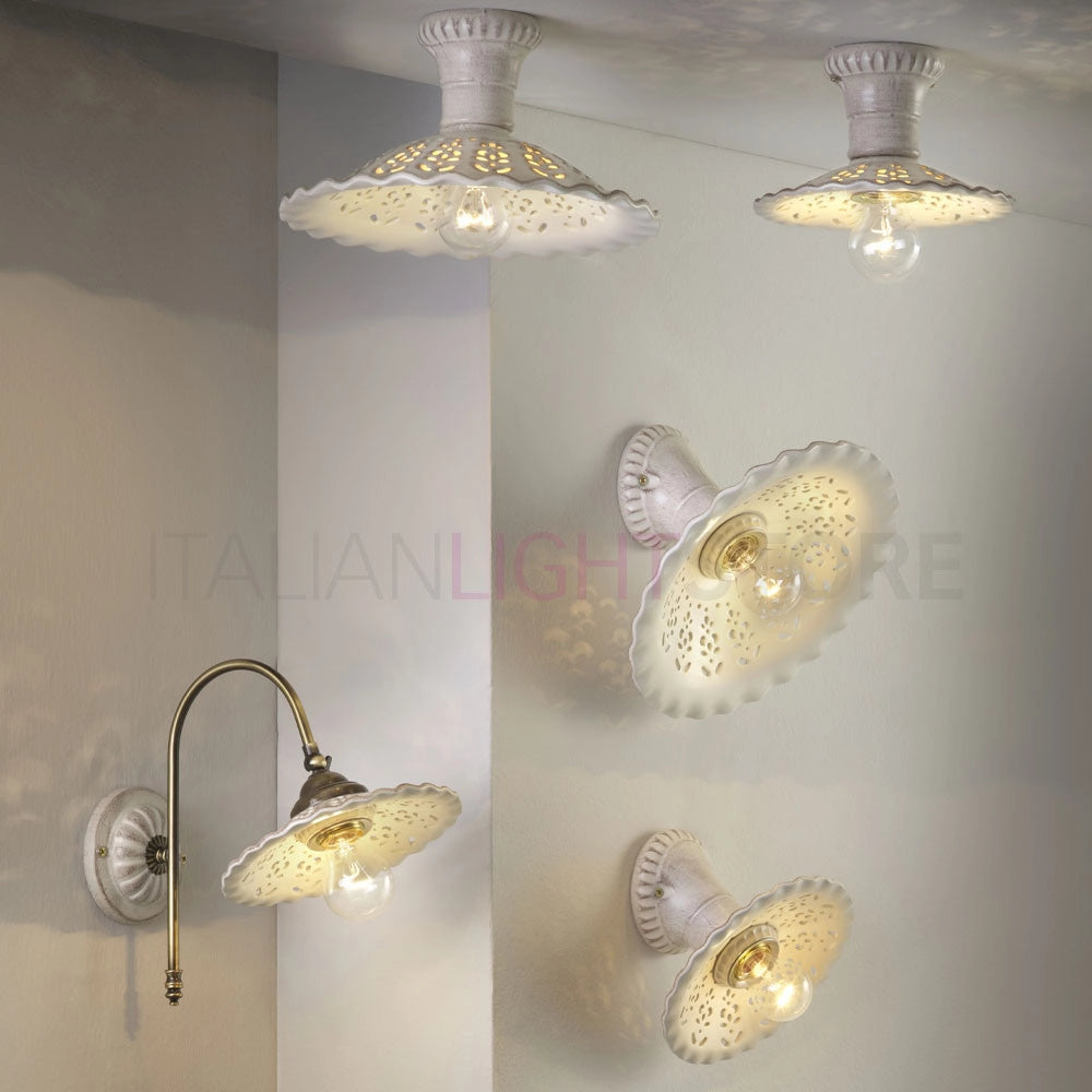 MERLETTO MATT Applique con Base Obliqua e Paralume Ceramica Anticata Ø30
