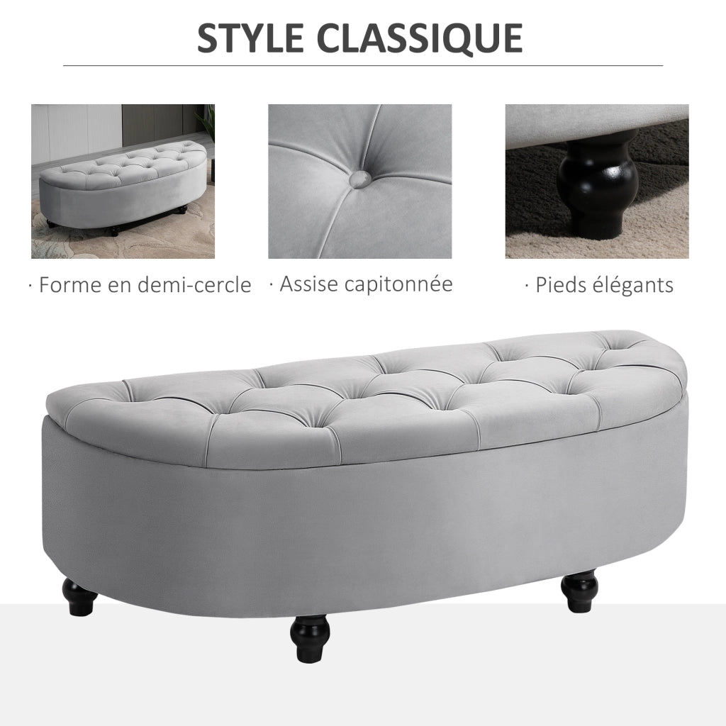 Pouf contenitore capitonn¨¦ velluto ¨C Minimal ¨C grigio 120x46x42 cm