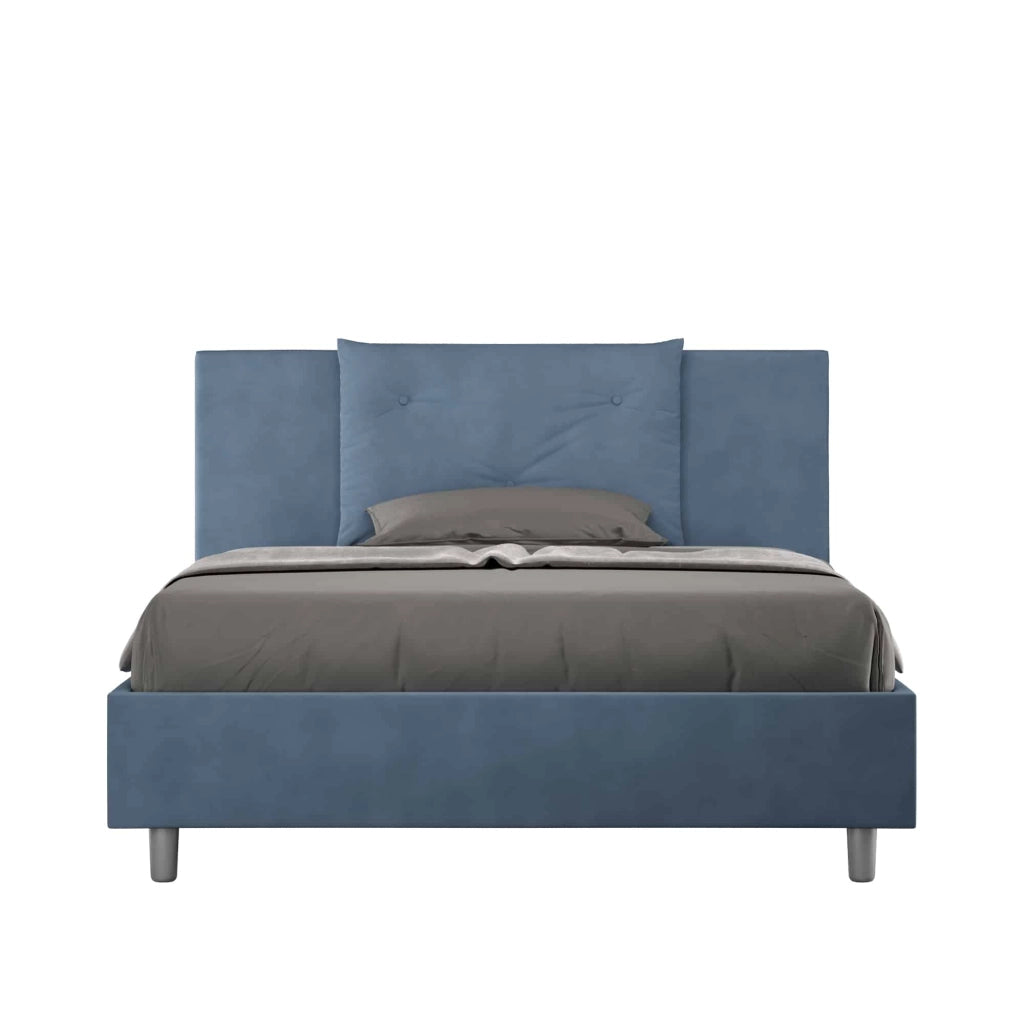 BS COM Letto matrimoniale francese contenitore imbottito 140x210 microfibra blu