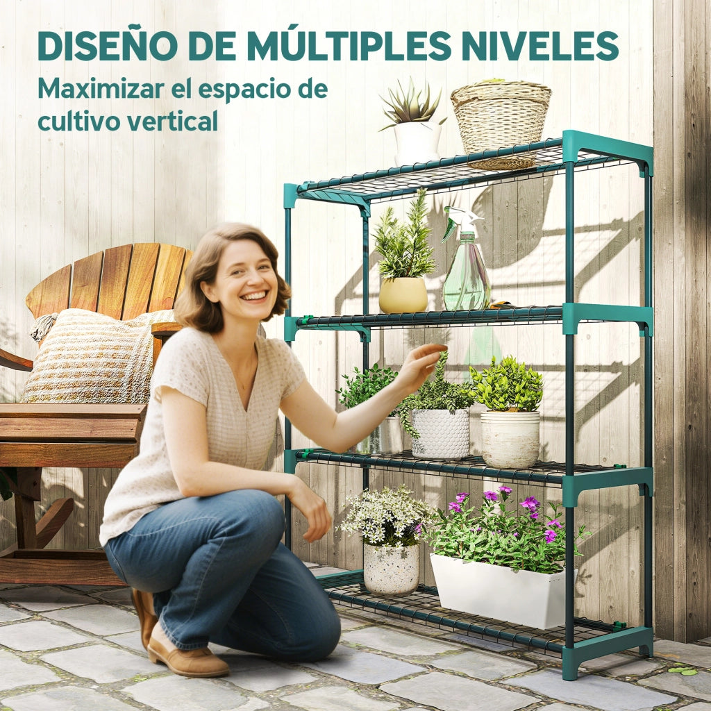 Supporto per Piante 4 Livelli ¨C Xylo ¨C Metallo Verde Interno Esterno Set 2 Pezzi