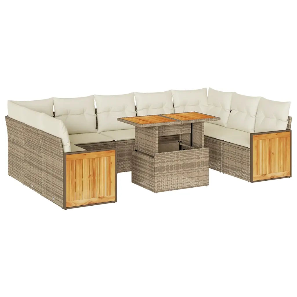 Divano da Giardino 10 pz con Cuscini Beige in Polyrattan Acacia 3327754