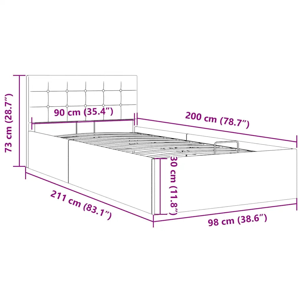 Letto singolo | Letto per adulti | Giroletto Idraulico Contenitore Grigio Scuro Tessuto 90x200cm