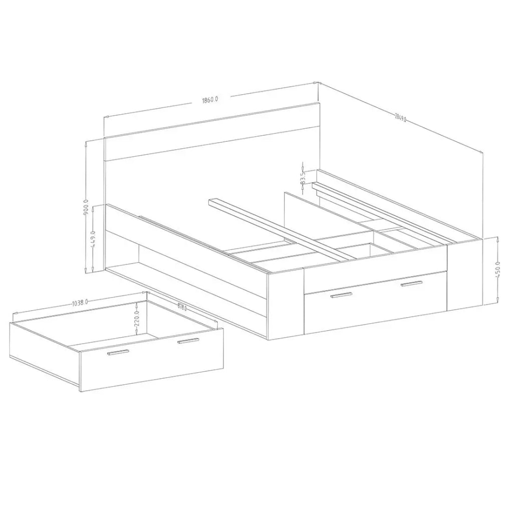 Set letto 180x200 più comodini collezione EOS. Colore rovere scuro e nero.