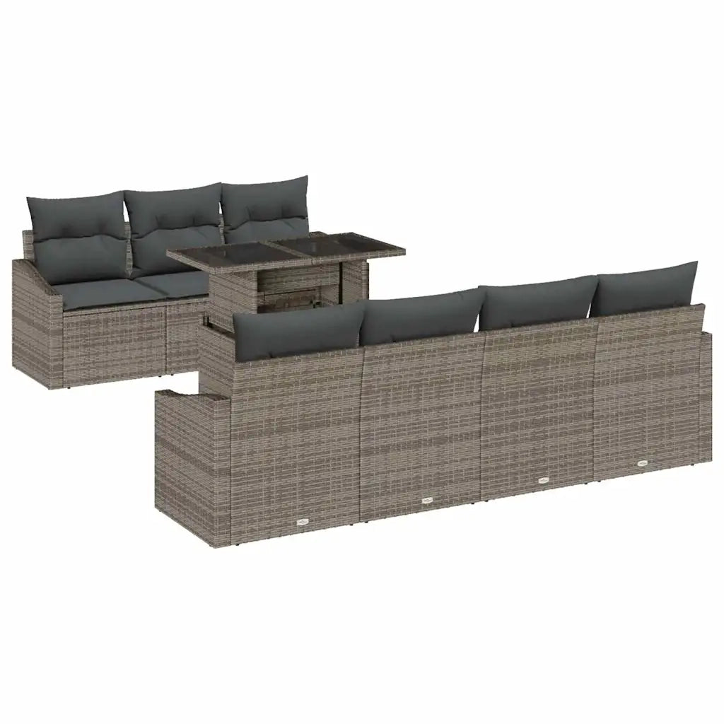 Set Divano da Giardino con cuscino 8 pcs Grigio polyrattan