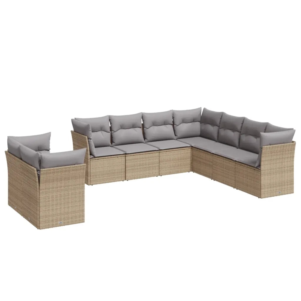 Set Divano da Giardino 9 pz con Cuscini Beige in Polyrattan