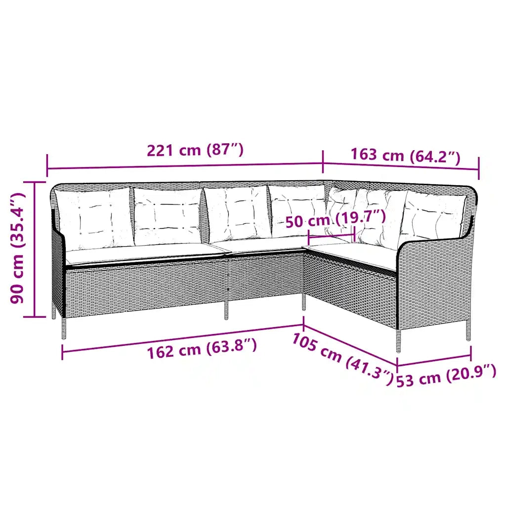 Divano da giardino con Cuscini a forma di L in Polyrattan Marrone 369006