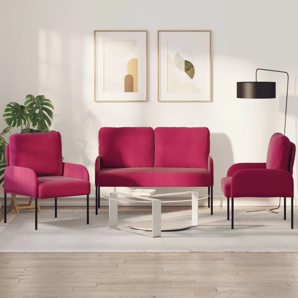 Set divani 3 pcs Rosso Vino 115 x 56 x 80 cm Legno compensato 3406221