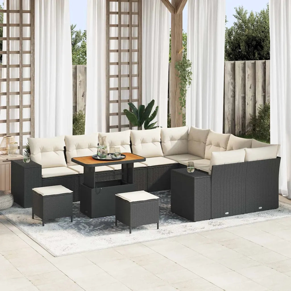 Set Divano da Giardino con cuscino 12 pcs Nero polyrattan