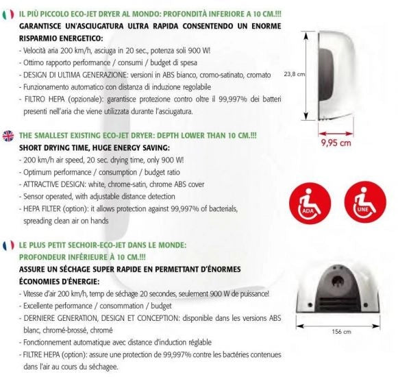00W electric hand dryer Vama SMART JET MINI NF matte black