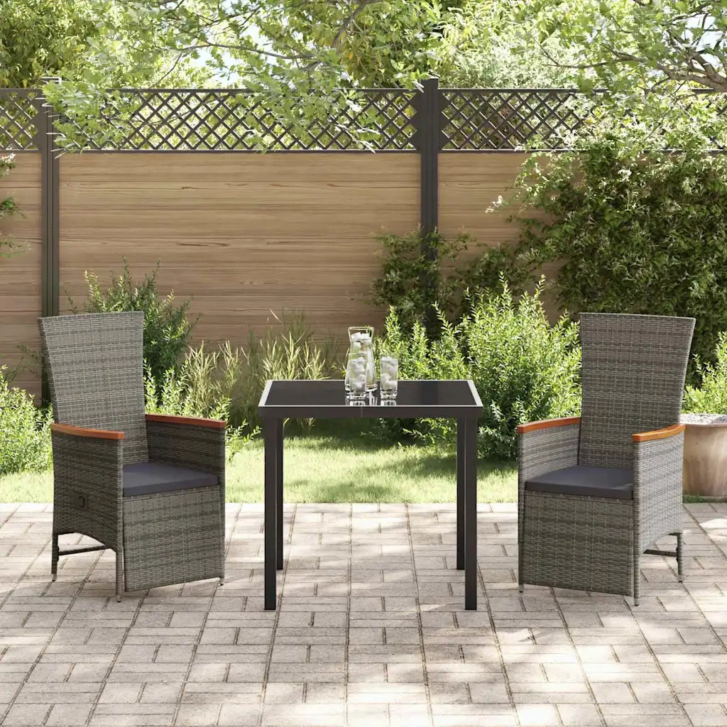 Set da Pranzo per Giardino con cuscino 3 pcs Grigio polyrattan