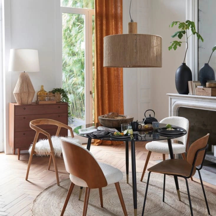 HABITAT ET JARDIN Sedia Velluto Bianca Struttura Legno per Sala da Pranzo