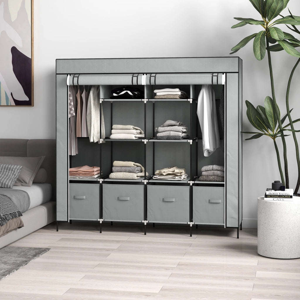Armadio in Tessuto e Acciaio con Ripiani e Cassetti ¨C Zephmum ¨C Grigio 90x51x200