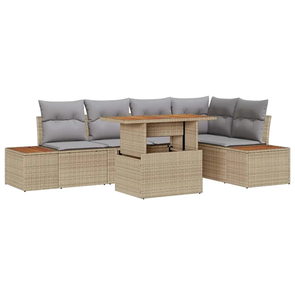 Set Divano da Giardino 6 pcs Beige Poly Rattan